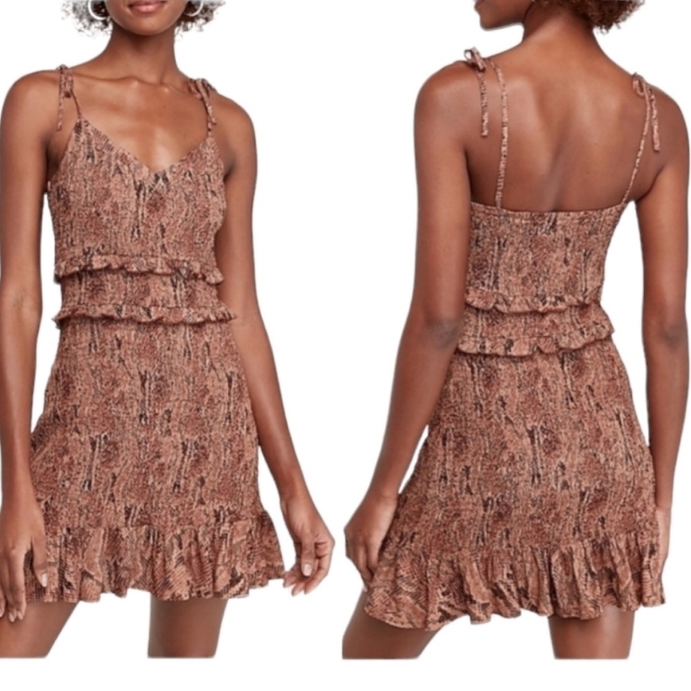 Express Snake Print Ruched Ruffle Dress